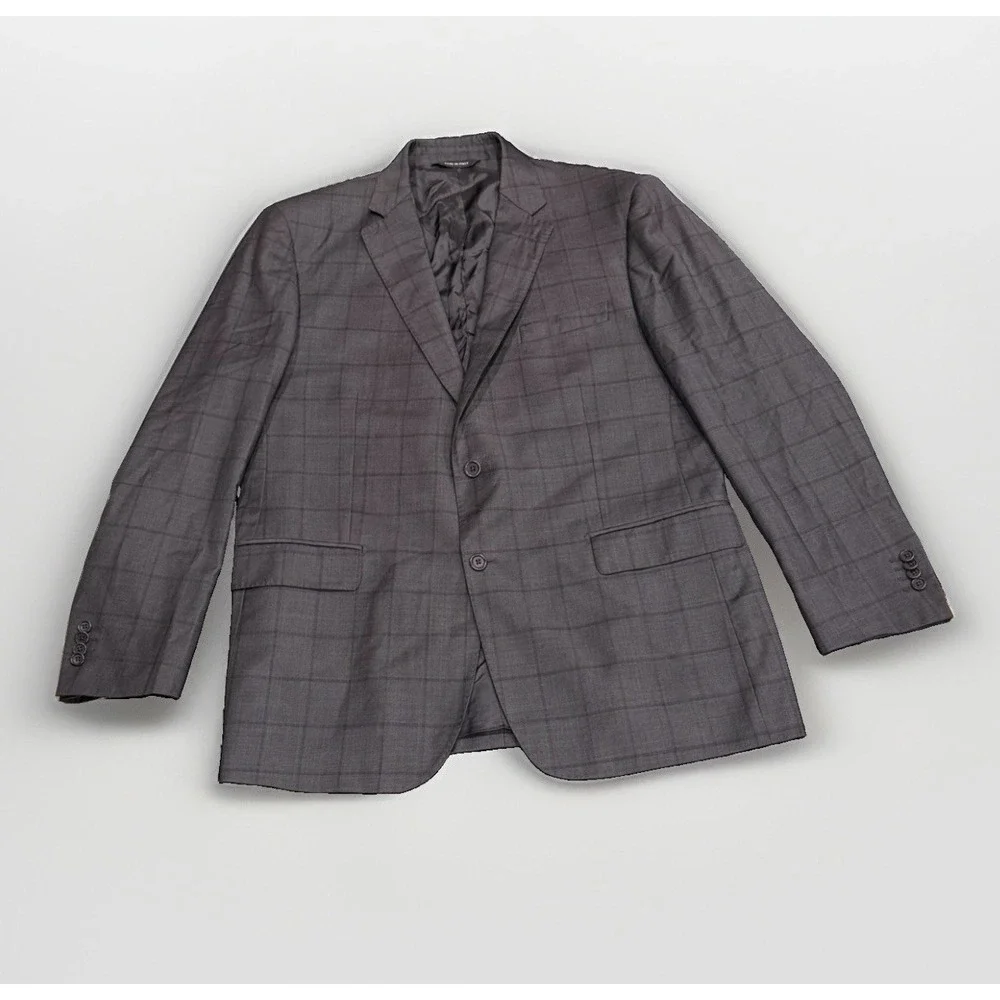 Ermenegildo Zegna Cloth Traveller Saks Wool Silk Gray Windowpane Suit Men's 44